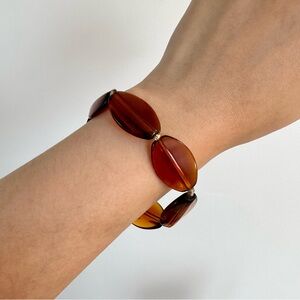 4/$15 Hand Strung Amber Glass Flat Almond Glass Beaded Bracelet